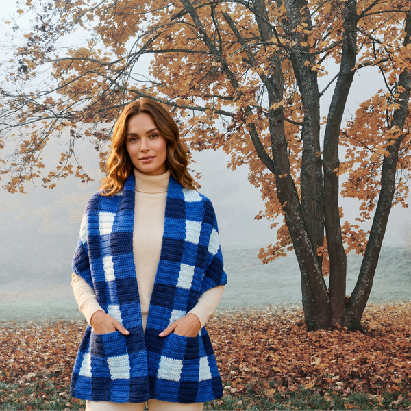 Plaid Pocket Shawl Crochet Pattern, PDF Download
