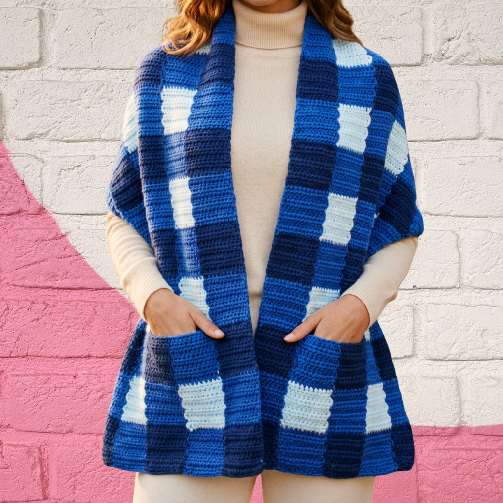 Plaid Pocket Shawl Crochet Pattern, PDF Download