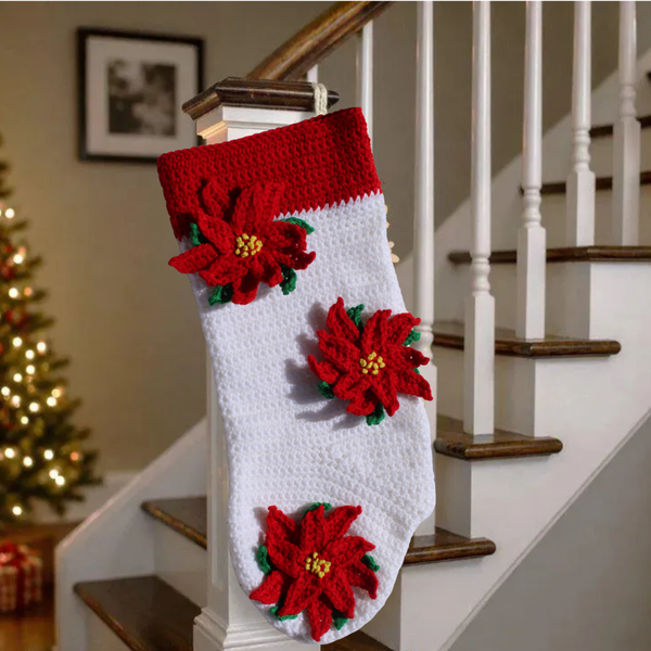 Poinsettia Christmas Stocking Crochet Pattern PDF