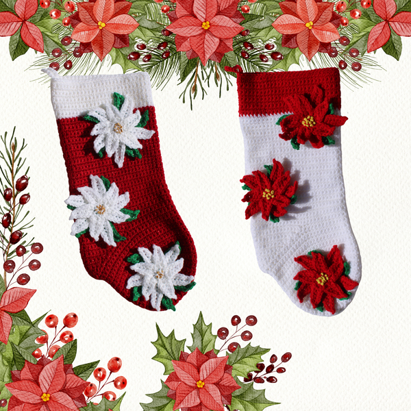 Poinsettia Christmas Stocking Crochet Pattern PDF