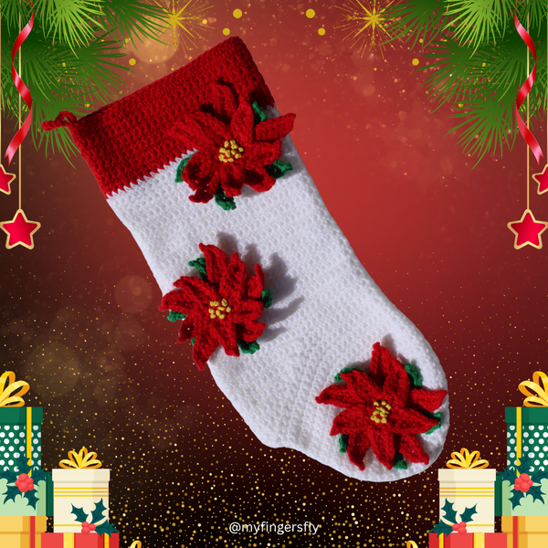Poinsettia Christmas Stocking Crochet Pattern PDF