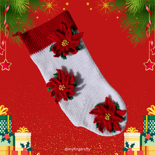 Poinsettia Christmas Stocking Crochet Pattern PDF