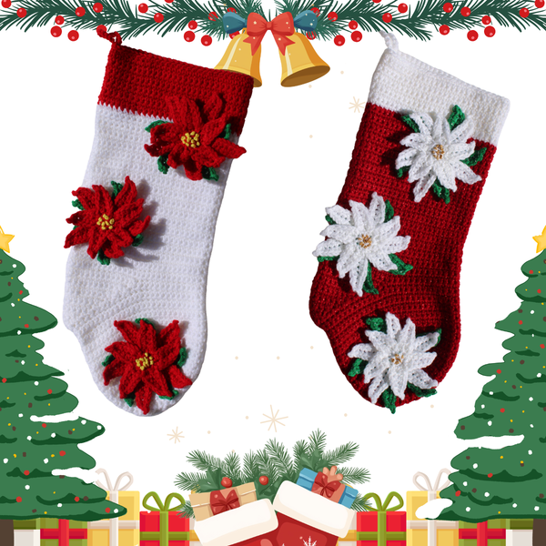 Poinsettia Christmas Stocking Crochet Pattern PDF