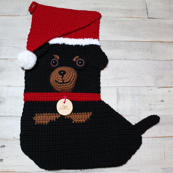 Rottweiler Crochet Christmas Stocking Pattern