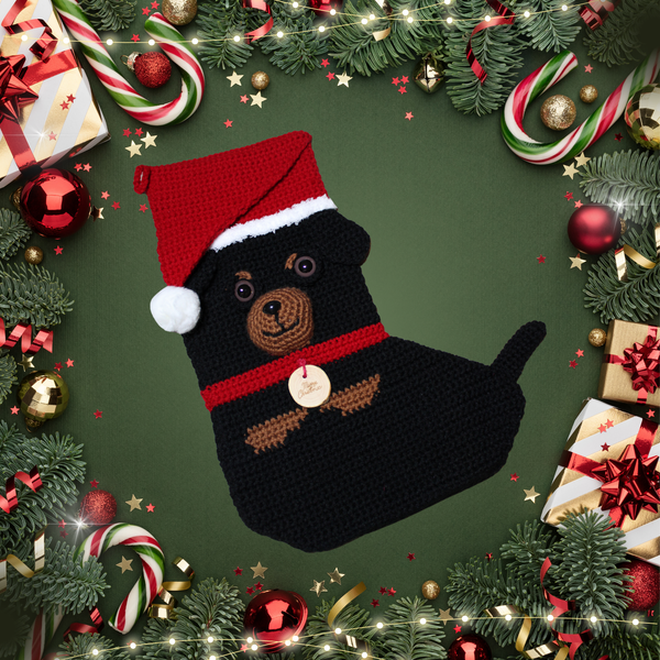 Rottweiler Crochet Christmas Stocking Pattern