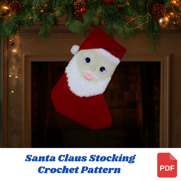 Santa Claus Christmas Stocking Crochet Pattern PDF