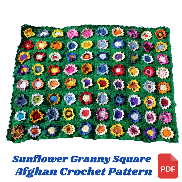 Sunflower Granny Square Afghan Crochet Pattern