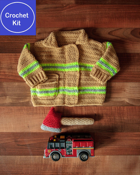 Baby Firefighter Sweater & Rattle Crochet Kit - My Fingers Fly
