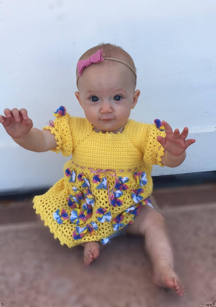 Butterfly Baby Girl Dress Crochet Pattern, Size 3 months, 6 months, and 9-12 months