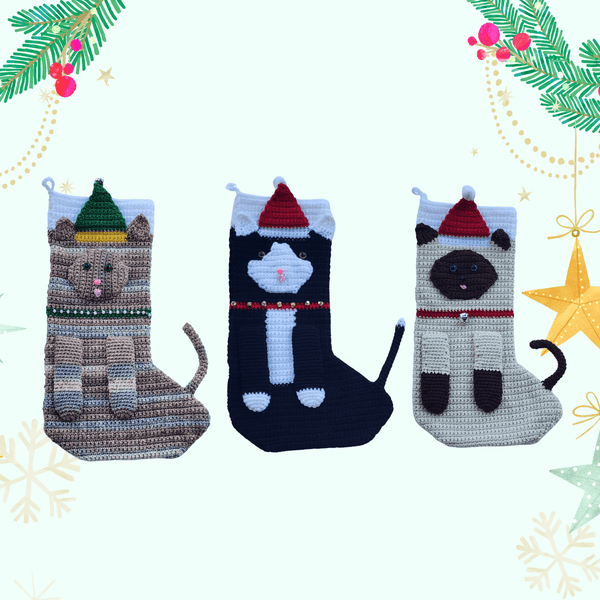 Cat Christmas Stocking Crochet Pattern - My Fingers Fly