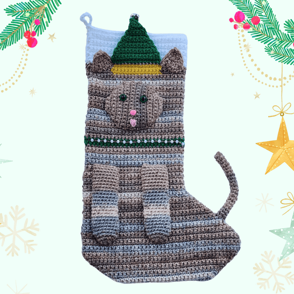 Cat Christmas Stocking Crochet Pattern - My Fingers Fly