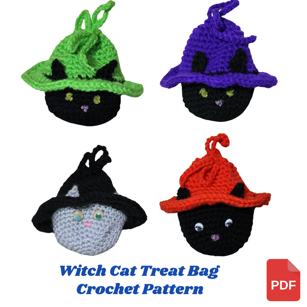 Cat Witch Treat Bag Crochet Pattern – Spooky Cute Halloween Candy Bag