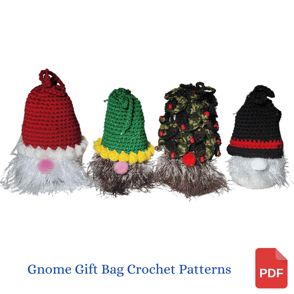 Christmas Gnome Gift Bags Crochet Patterns - Santa Claus, Elf, Christmas Tree, and Snowman Gift Bag Patterns - My Fingers Fly
