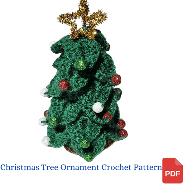 Christmas Tree Ornament Crochet Pattern using Crocodile Stitch - My Fingers Fly