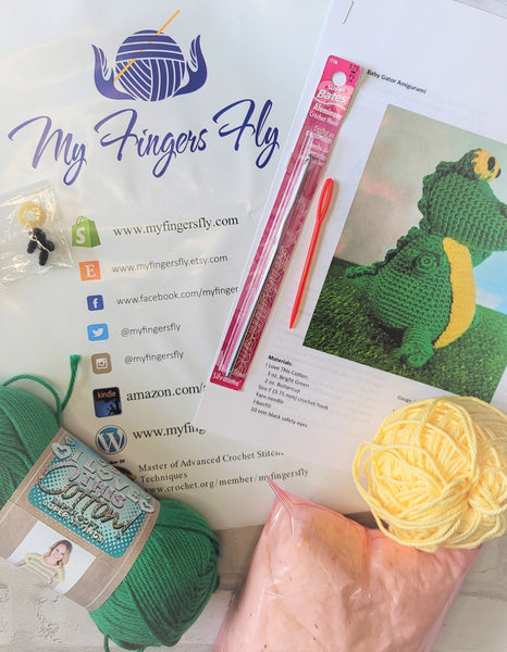 DIY Crochet Kit Baby Alligator Amigurumi - My Fingers Fly