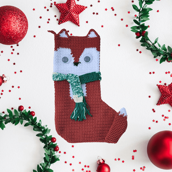 Fox Christmas Stocking, Handmade Crochet - My Fingers Fly