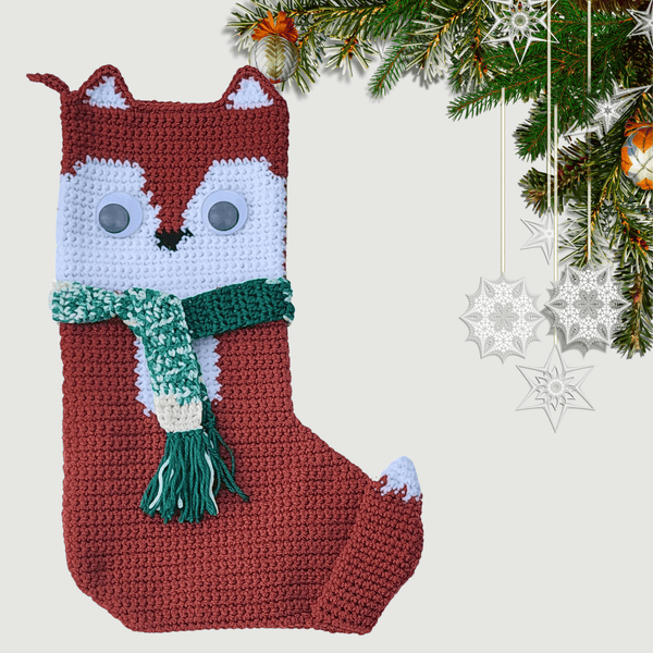 Fox Christmas Stocking, Handmade Crochet - My Fingers Fly
