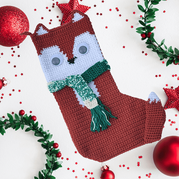 Fox Christmas Stocking, Handmade Crochet - My Fingers Fly