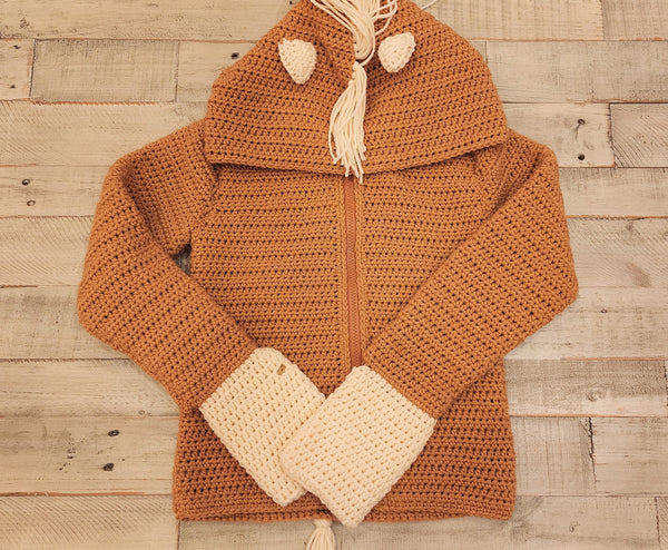 Unisex Child's Hooded Horse Sweater, Handmade Crochet, Child's Size 8