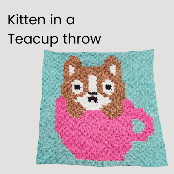 Kitten in a Teacup Throw Blanket, Handmade Crochet