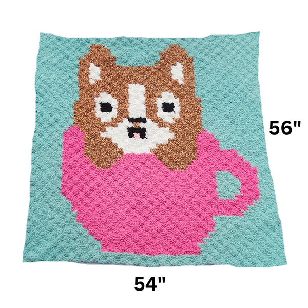 Kitten in a Teacup Throw Blanket, Handmade Crochet