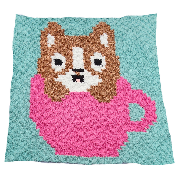 Kitten in a Teacup Throw Blanket, Handmade Crochet