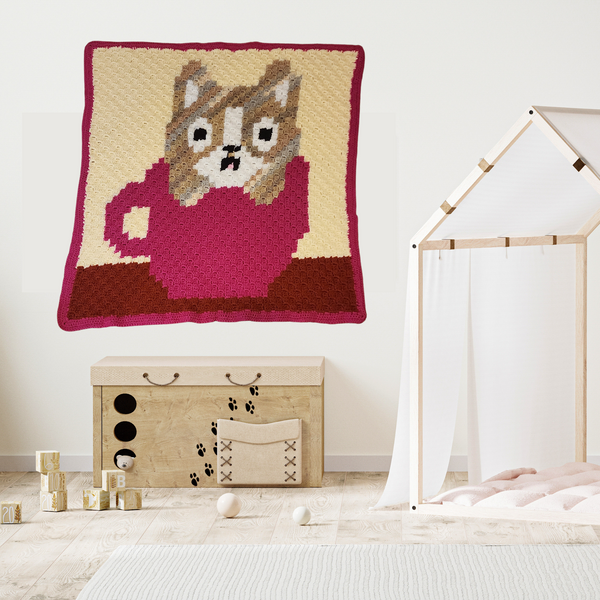Kitten in a Teacup Baby Blanket, Handmade Crochet
