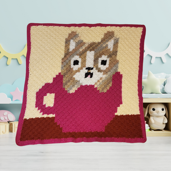 Kitten in a Teacup Baby Blanket, Handmade Crochet