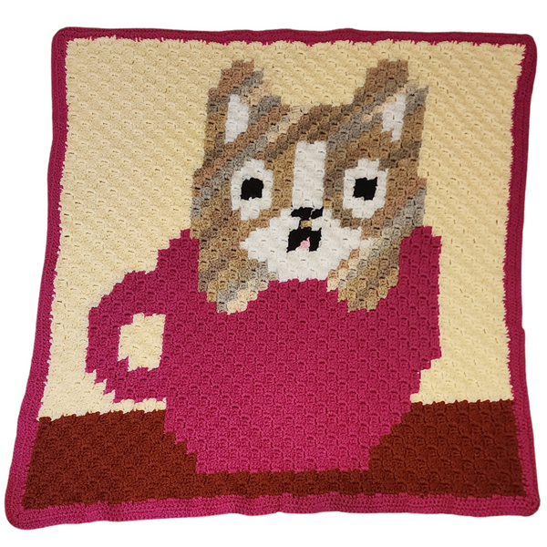 Kitten in a Teacup Baby Blanket, Handmade Crochet