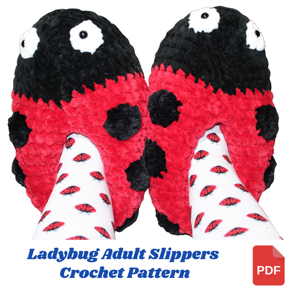 Red Ladybug Crochet Slipper Pattern: Adult Sizes PDF Download