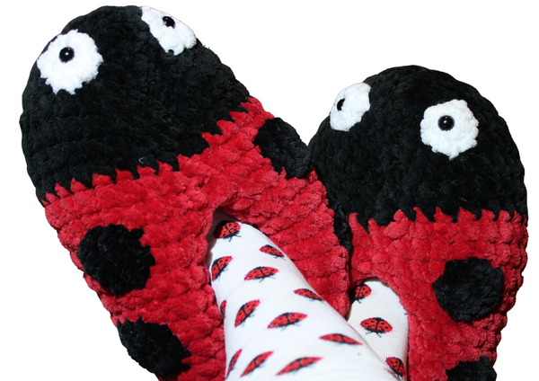 Red Ladybug Crochet Slipper Pattern: Adult Sizes PDF Download