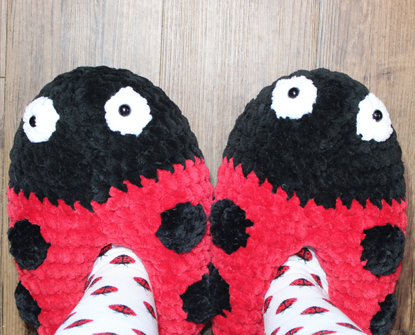 Red Ladybug Crochet Slipper Pattern: Adult Sizes PDF Download