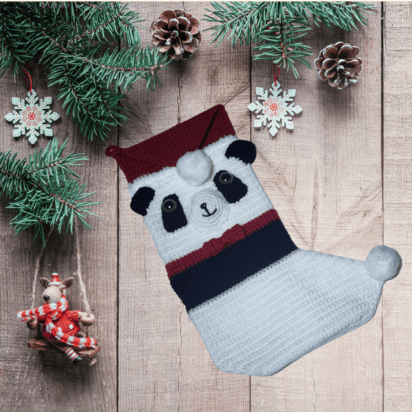 Panda Bear Christmas Stocking, Handmade Crochet - My Fingers Fly