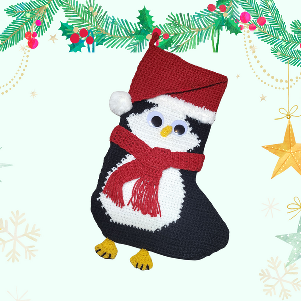 Penguin Christmas Stocking, Handmade Crochet