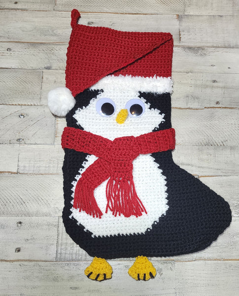 Penguin Christmas Stocking, Handmade Crochet