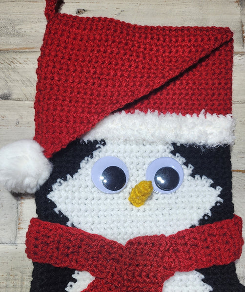 Penguin Christmas Stocking, Handmade Crochet
