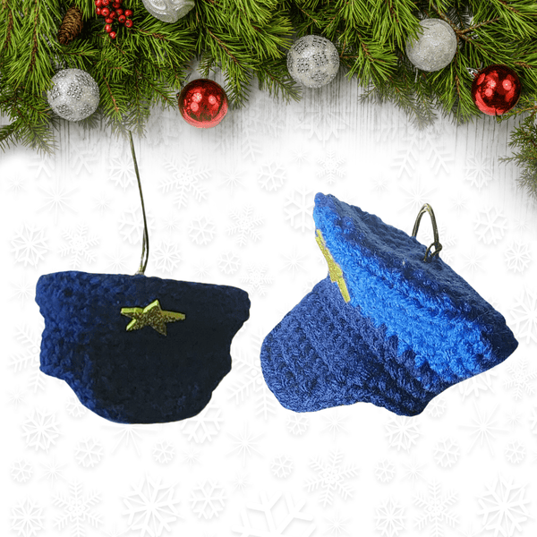 Policeman Hat Christmas Ornament Crochet Pattern - My Fingers Fly