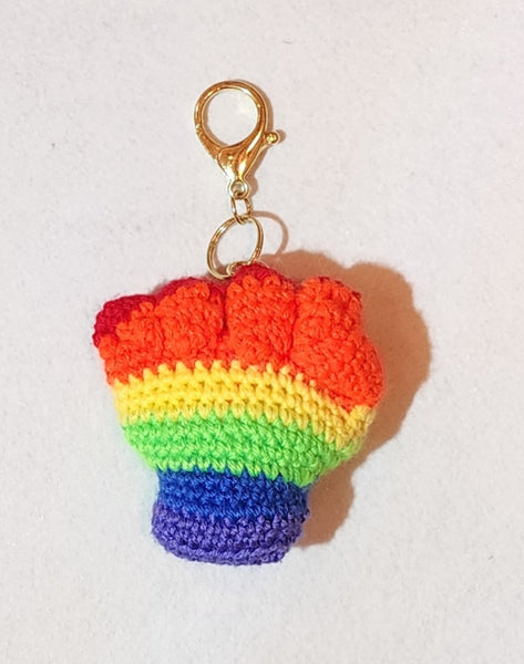 Rainbow Power Bag Charm, Handmade Crochet