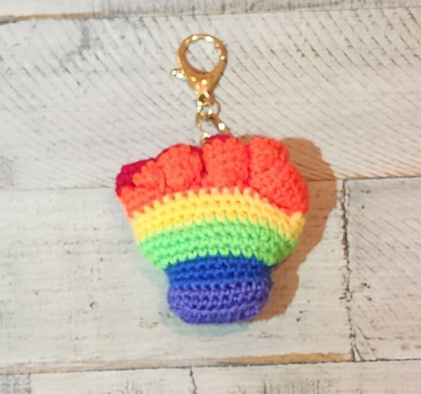 Rainbow Power Bag Charm, Handmade Crochet