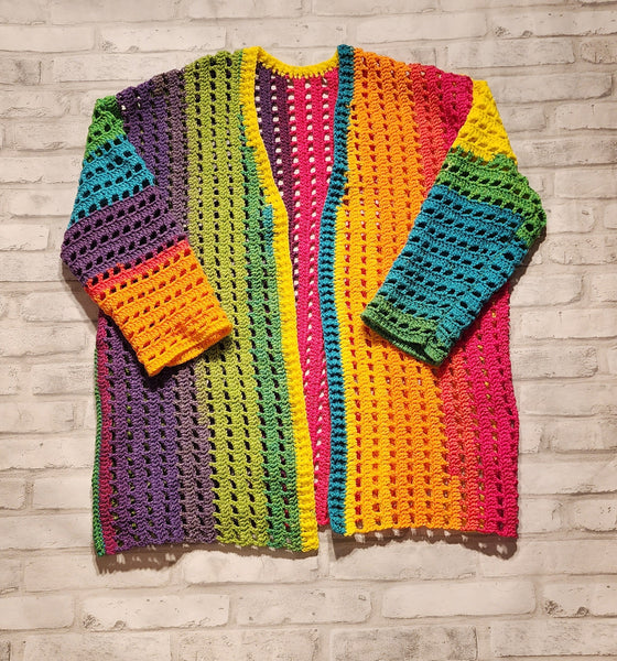 Rainbow Squares Cardigan Crochet Pattern