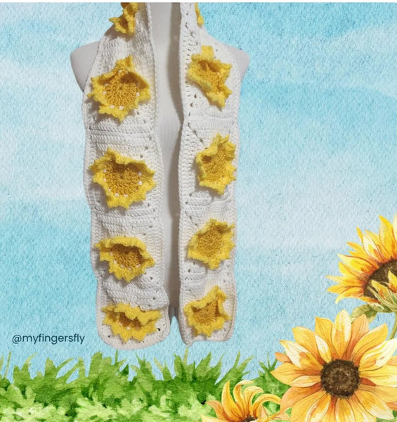 Sunflowers in Snow Scarf – Handmade Crochet