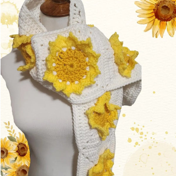Sunflowers in Snow Scarf – Handmade Crochet