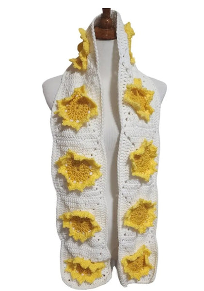 Sunflowers in Snow Scarf – Handmade Crochet