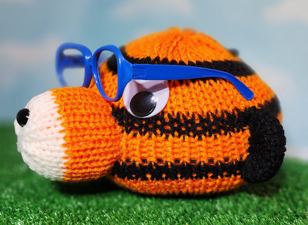 Tiger Eyeglass Stand, Handmade Knit