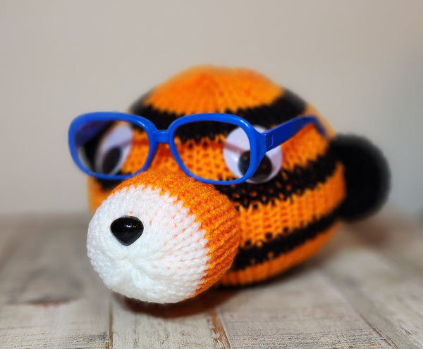Tiger Eyeglass Stand, Handmade Knit