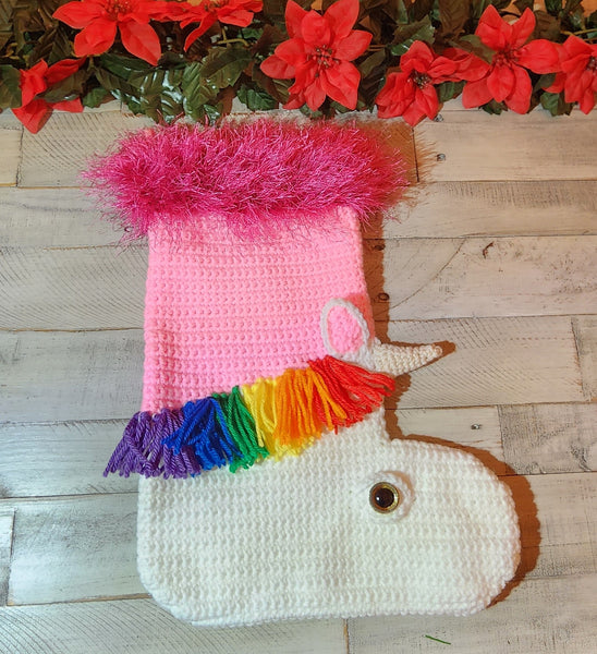 Handmade Crochet Unicorn Christmas Stocking