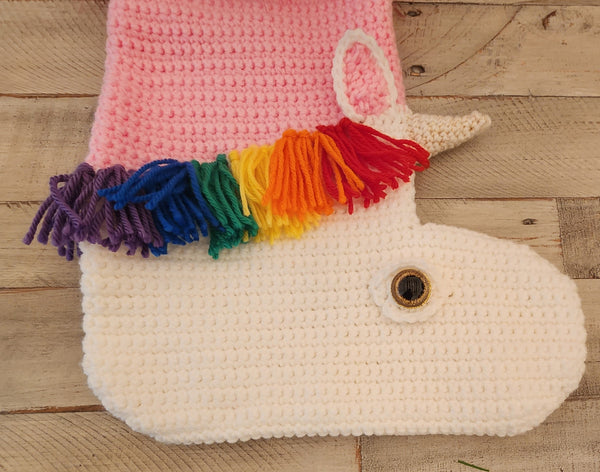 Handmade Crochet Unicorn Christmas Stocking