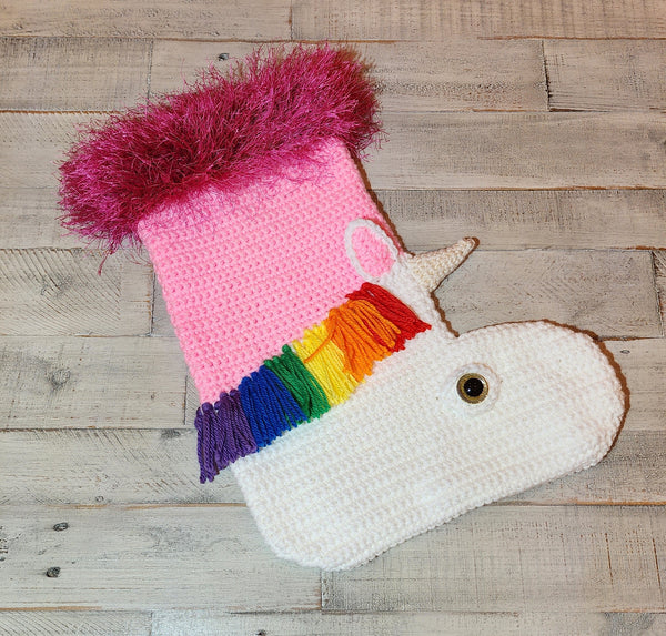Handmade Crochet Unicorn Christmas Stocking
