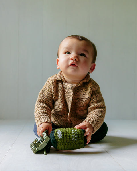 Crochet Kit for Baby Marine Uniform Sweater and Radio-Shaped Baby Rattle