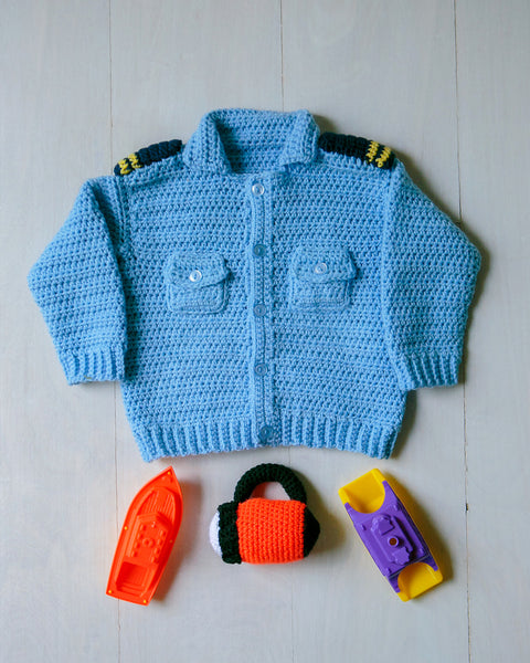 Crochet Kit for Baby Coastal Military Sweater and Flashlight Baby Rattle